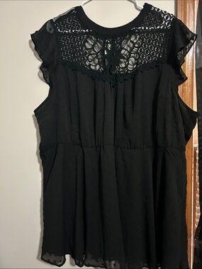 torrid Black Crochet Yoke Swiss Dot Blouse